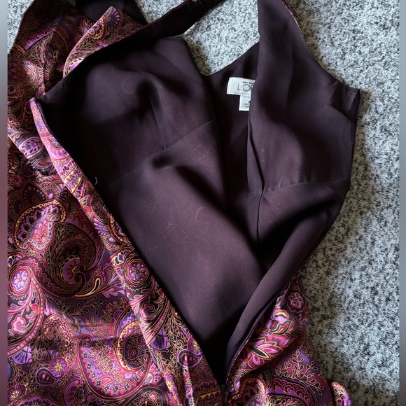 Anne Taylor LOFT 100% Silk Maroon/Plum Paisley Midi Dress Size 4 - Picture 10 of 12